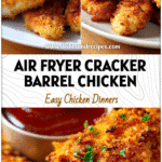 Plated Airfryer Chicken Tenders Healthy with Air Fry Sides inspired by Cracker Barrel Grilled Chicken.